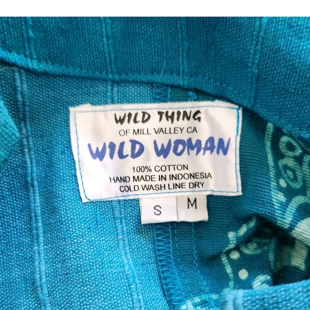 Wild Thing Wild Woman Cotton Button Long Jacket Blue Butterfly Size S M Pockets - Picture 9 of 9